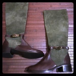 Dark Olive Suede Brown Leather Boots